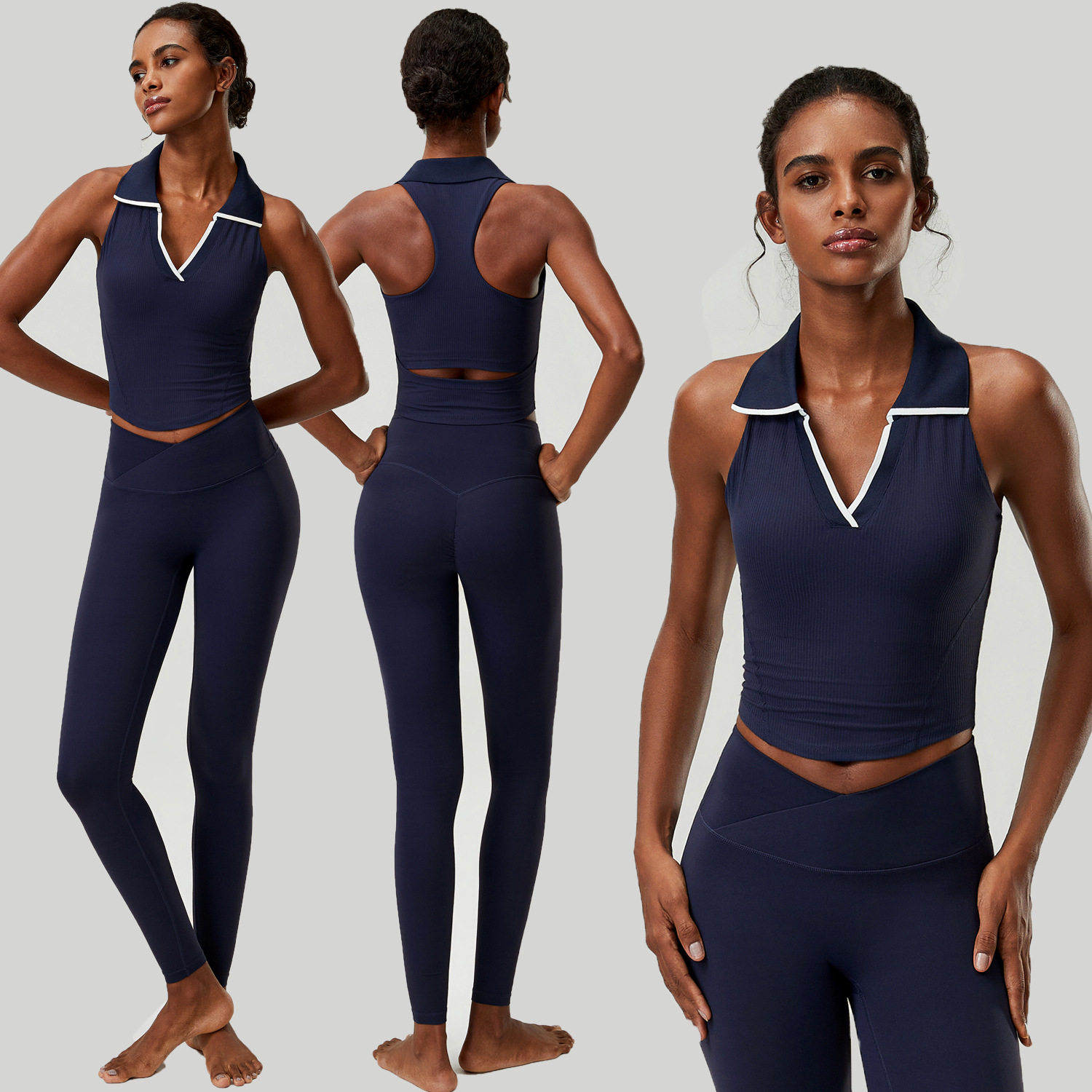 Women 2 PCS Yoga Set Ribbed Po - Tank Top Ribbed 评论和价格