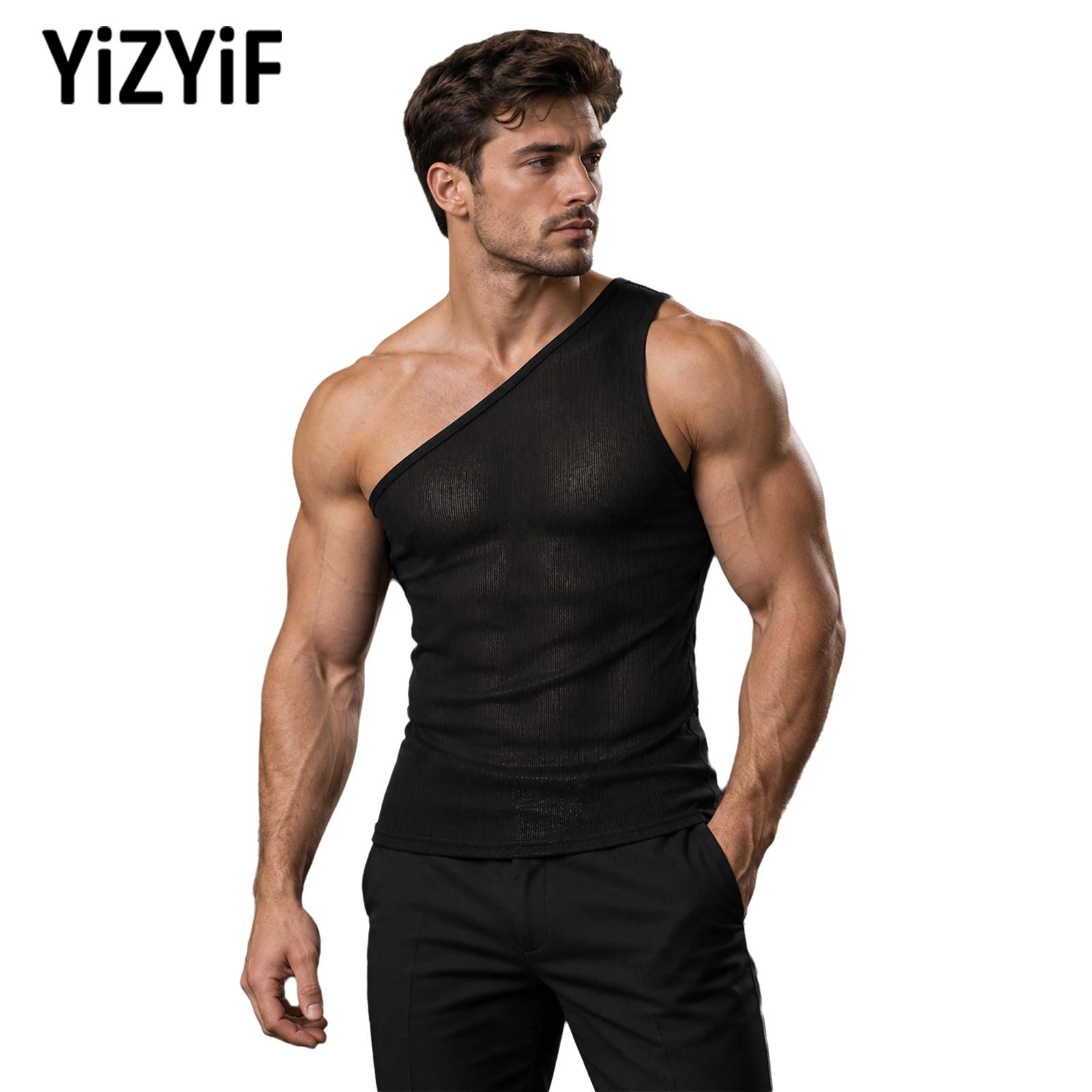Men Asymmetrical One-shoulder  - Tank Top Ribbed 评论和价格